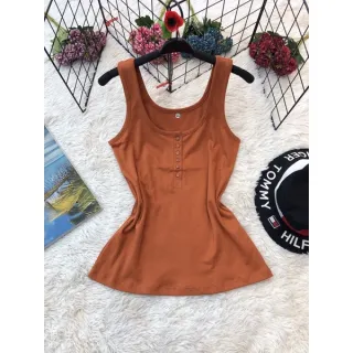 Malha canelada algodão regata botão aberto - Preto