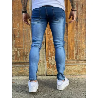 Calça Premium Masculina Super Skinny Rasgada Com Lycra Elastano - Cor Marmorizada