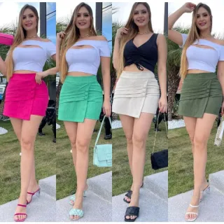 Cintura alta feminino linhão saia alfaiataria curta - Lilás