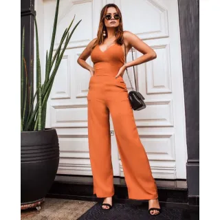 DIVERSAS CORES Macacão Pantalona Longo Feminino Costa X - Verde Olivea