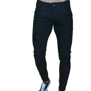 Calça Masculina Preta e Branca Jeans Skinny Destroyed com Lycra 36 38 40 42 44 46 48 - PRETA 46