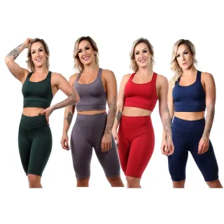 Raryel Conjunto Feminino Suplex Liso: Bermuda Ciclista + Top - G - 40/42