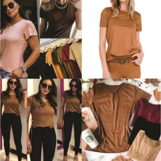 Camisetas femininas básicas, diversas cores e tamanhos. Frete grátis acima de duas unidades! - Terracota