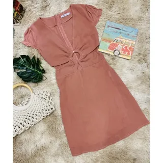 Vestido de Verão Curto 2021: Tecido Liso, Detalhe Frontal - Amarelo