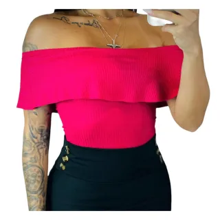 Blusa Canelada Feminina Premium Ombro a Ombro Ciganinha - Bordô