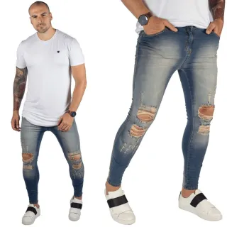 Linha Premium Calça Masculina Skinny Jeans bAllAd com Elastano - AZUL AÇO JEANS