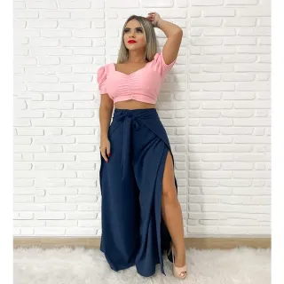 Transpassada Feminina Calça Pantalona Envelope - Branco