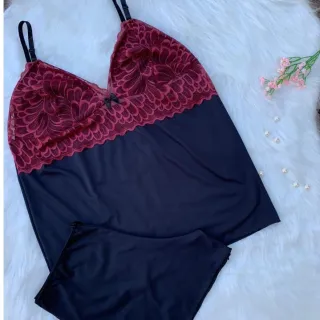 Pijama de Verão Plus Size Renda Short Dool - Ref 879 - Todo preto