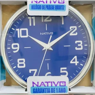 Relógio Nativo Metalizado Cromo Redondo de Parede 22,5cm - Vermelho