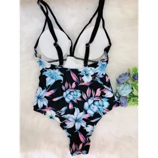 Moda praia floral: Maio com bojo removível, peça única 40-46 - Preto #2