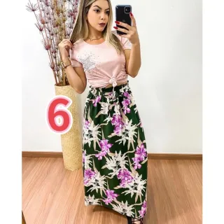 Saia Longa Feminina com Estampa Floral - 6-VERDE