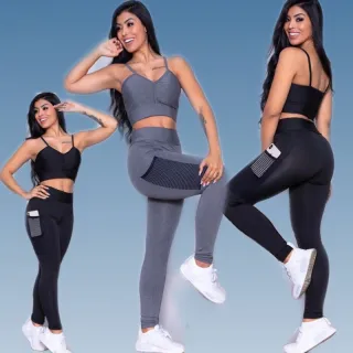 Roupa Fitness Legging Academia, Cós Alto com Bolso e Detalhe em Telinha - Marsala