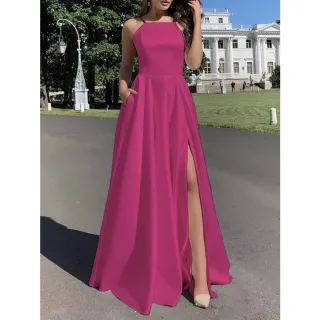 Vestido Longo de Noiva Halter Dividir com Tiras Strapless - Branco