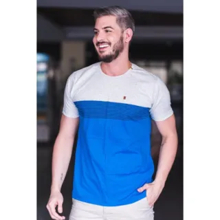 Camiseta Luxo Colorida Masculina Fio 30.1 Elastano - Azul Marinho e Vermelho