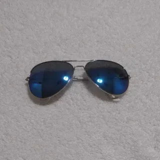 Espelhado Feminino Masculino Aviador Óculos de Sol Lente Azul - Prata