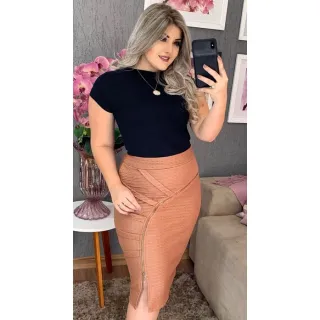 Cirrê Drapeada Lápis Saia - Branco