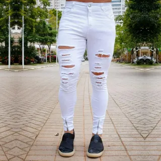 Calça Skinny Masculina Branca com Zíper - Modelo bAllAd - 36