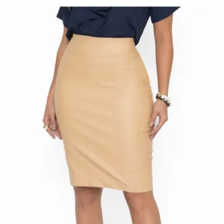 Bege Saia Clássica Couro Fake - MULHER BRASIL - 48 BEGE