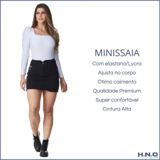 Mini Saia Feminina Preta Desfiada HNO Jeans Modelo Pitbull - 34