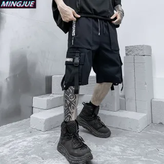 Bermuda Masculina Streetwear Solta Verão Cargo Shorts - Preto