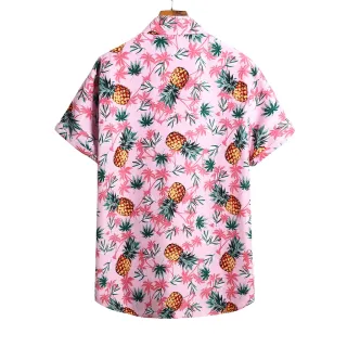 Camisa Manga Curta Masculina Slim Estampa Abacaxi Rosa - Fdc029 Abacaxi Rosa