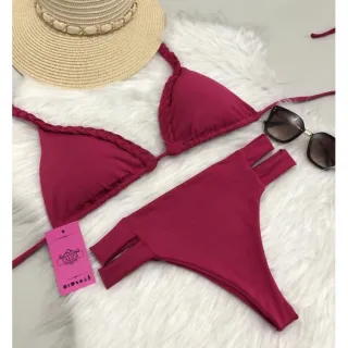 Hot Pants Bojo Trançado Cintura Alta Biquíni - Azul