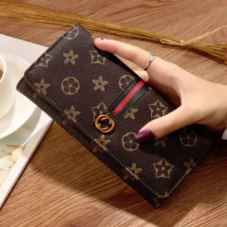 Bolsa Feminina em Couro PU com Zíper - Carteira Comprida - Brown Flower