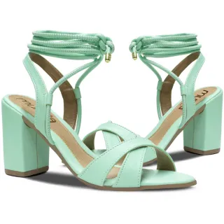 Moda Sandália Feminina Salto Bloco Amarração Munita-28.18 - MENTA