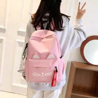 Pronta Entrega Mochila Feminina Ulzzang Harajuku Com Estojo - Grande Capacidade - cinza com estojo