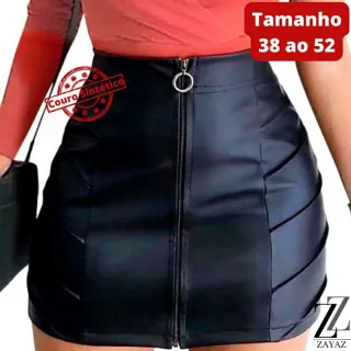 Saia curta de Couro Fake tamanho 34 ao 52 - Blogueiras - 01 - Saia preta