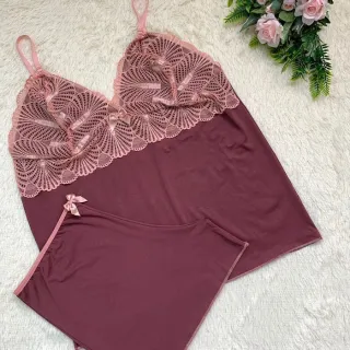 Pijama de Verão Plus Size Renda Short Dool - Ref 879 - Todo preto