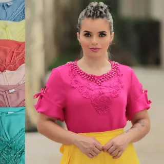 Moda Evangélica de alta costura: Blusas únicas com bordados e detalhes - MODELO 8