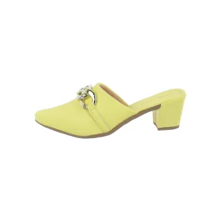 Mule Scarpin Luxo Bico Fino Salto Alto Grosso Corrente - Amarelo  ENF