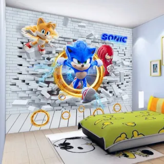 Decore o quarto de meninos com Papel de Parede Infantil Sonic 3D - Único