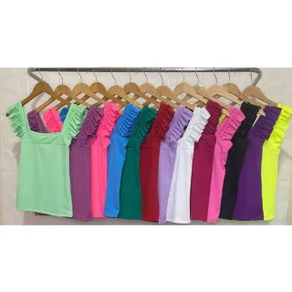 Blusinha Feminina Babado Regata Alcinha Verão Roupa Feminina - Azul Royal