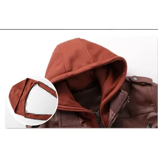 Jaqueta de Couro com Capuz Outono Inverno Masculino & Feminino - Yq01marrom