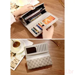 Bolsa Feminina em Couro PU com Zíper - Carteira Comprida - Brown Flower