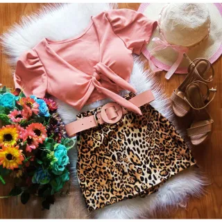 Top com Manga e Conjunto Feminino Short Saia - Bordô