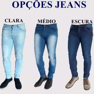 Kit Slim Fit Calças Jeans Masculina Skinny com Lycra Elastano - CLARO+ESCURO+CLARO