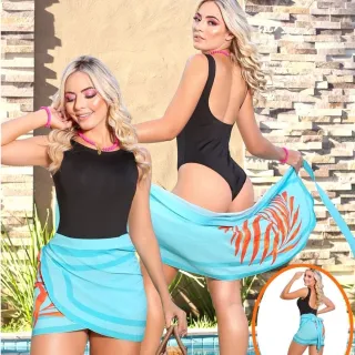 Moda Praia Verão: Canga Pareô Envelope Estampada, Saia Curta Lisa. P M G. - PINK FASHIONCT