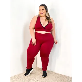 Calça Legging e Top Ginástica Plus Size Conjunto de Academia Fitness - Preto
