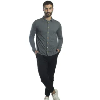 Camisa Masculina Manga Longa Slim Malha Moderno Homem Botão de Garrafa Pet - MESCLA