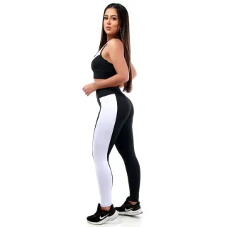 Roupas Femininas Conjunto Fitness Calça Legging e Top para Academia A02 - A02 - Preto / Azul Bic