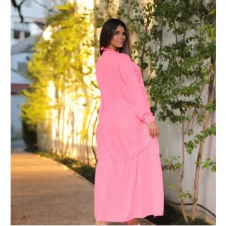 Vestido Longo Manga Longa Neon para Piscina e Praia - LARANJA NOEN