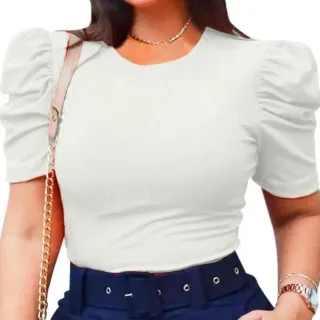 Linda Blusa Canelada Manga Curta Princesa Feminina Tamanho Único - Azul