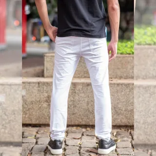 Calça Slim Masculina Jeans Branca Premium com Elastano - Jeans escura