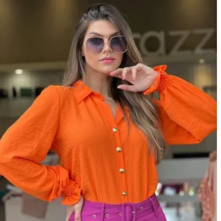 Lançamento na loja: Camisa Social Feminina manga Princesa - Várias cores - Laranja