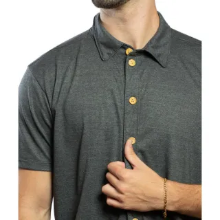 Malha Pet Cinza Grafite Confortável Camisa de Botão Verão - Marrom