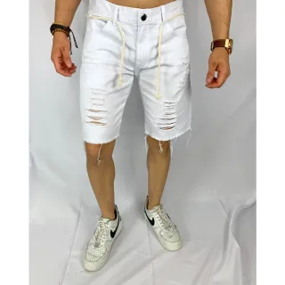 Cordão Bermuda Jeans Masculino Destroyed Short - Branco