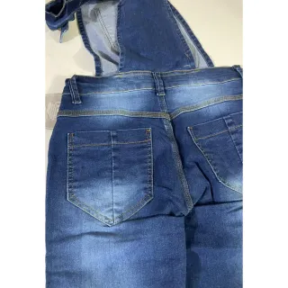 Macacão Jardineira Feminino Jeans Calça Lycra Mac02 - Azul